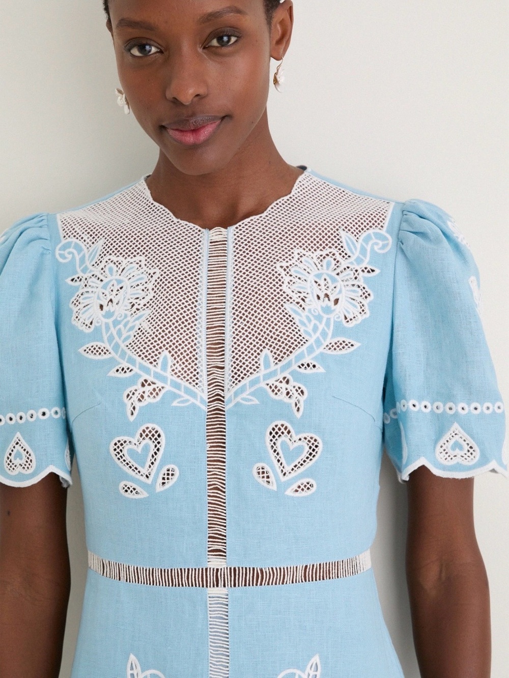 FARM Rio Sky Blue Midi Dress with White Eyelet Embroidery - Picture 4 of 5